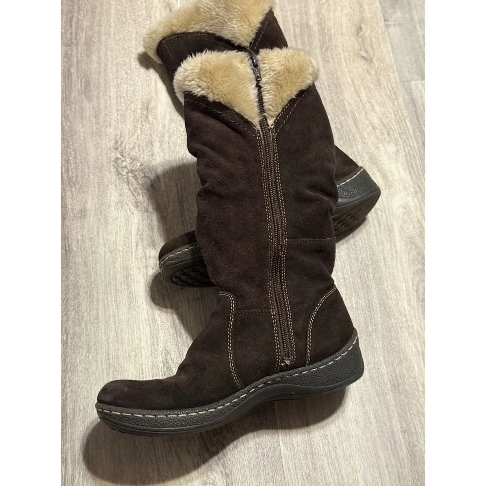St Johns Bay Womens Brown Suede Faux Fur Lined‎ Winter Boots Size 7.5M 024-8913